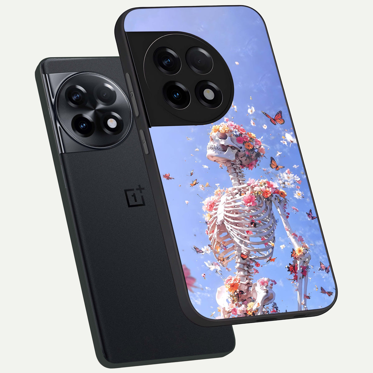  Bloom Beyond Bones phone case For OnePlus 11R showing premium glass back cover with detailed artwork