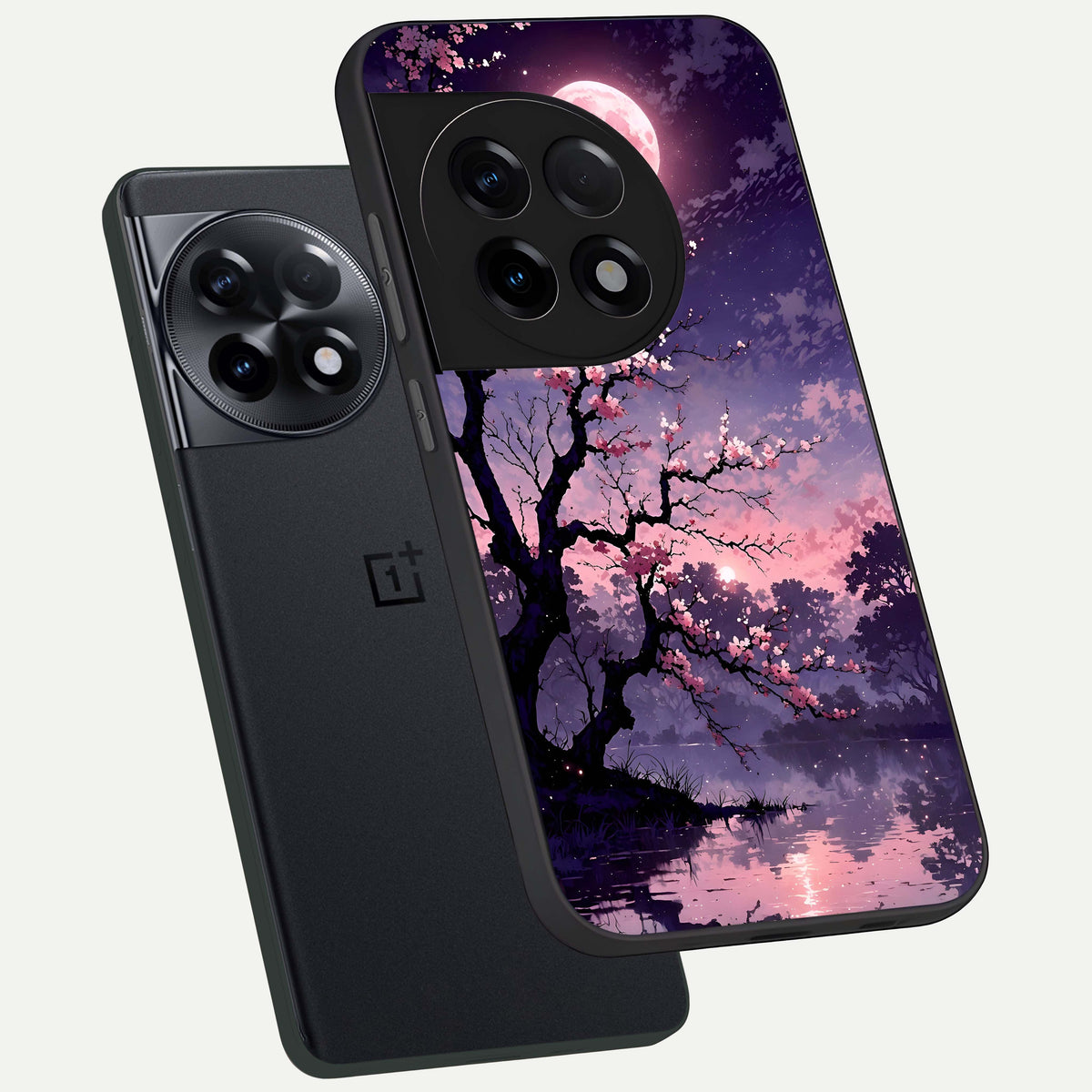  Blossom Pink Moon phone case For OnePlus 11R showing premium glass back cover with detailed artwork