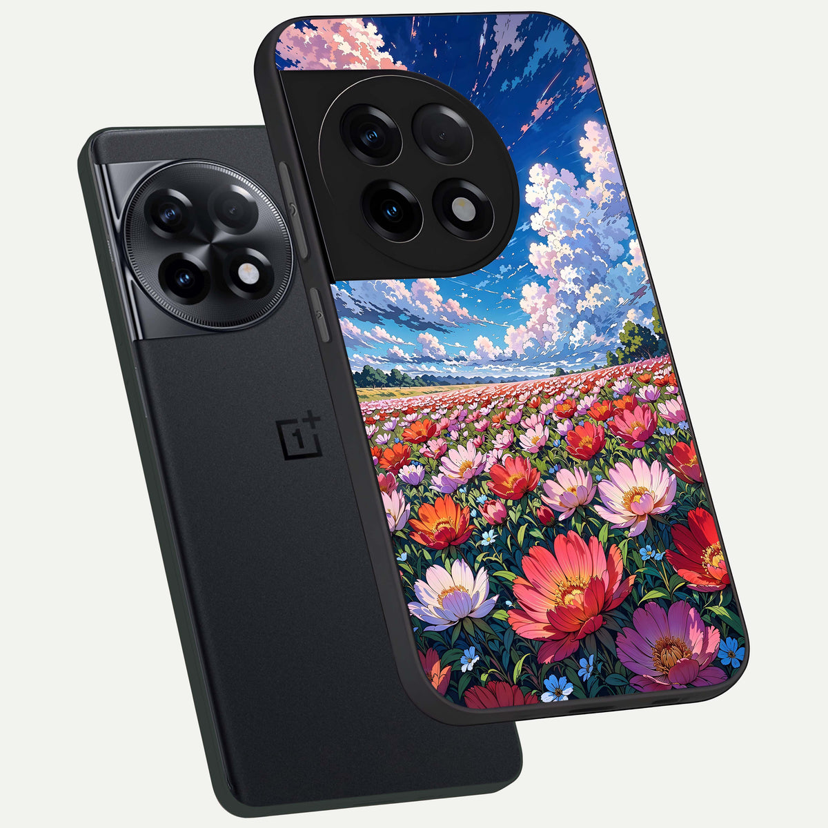  Blossom Sky Field phone case For OnePlus 11R showing premium glass back cover with detailed artwork