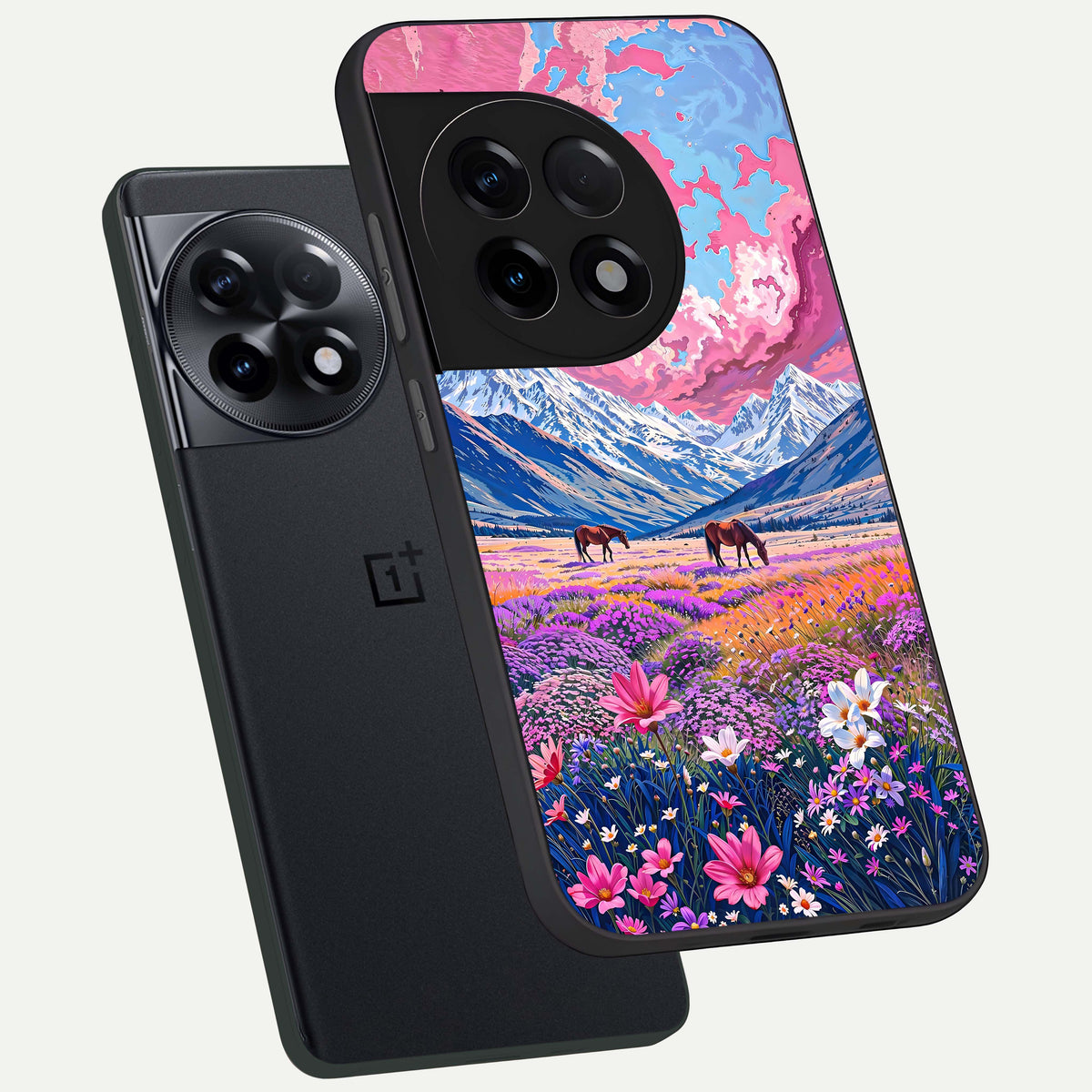  Blossom Valley Dream phone case For OnePlus 11R showing premium glass back cover with detailed artwork
