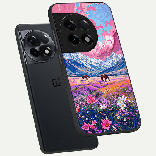  Blossom Valley Dream phone case For OnePlus 11R showing premium glass back cover with detailed artwork