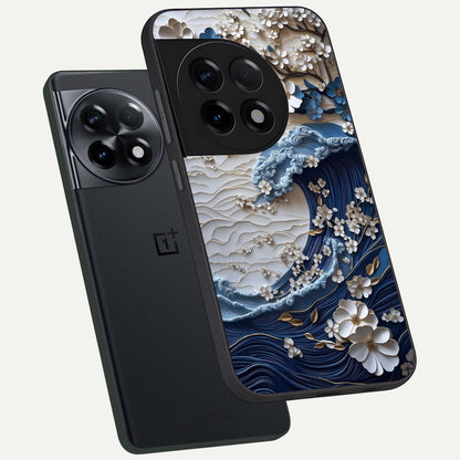  Blossom Wave Art phone case For OnePlus 11R showing premium glass back cover with detailed artwork