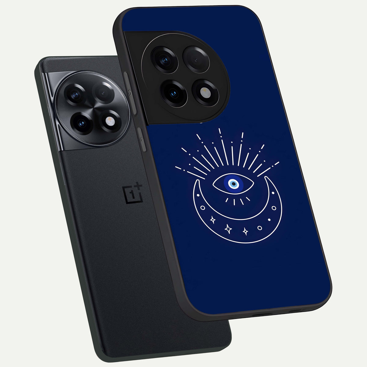  Blue Evil Eye phone case For OnePlus 11R showing premium glass back cover with detailed artwork