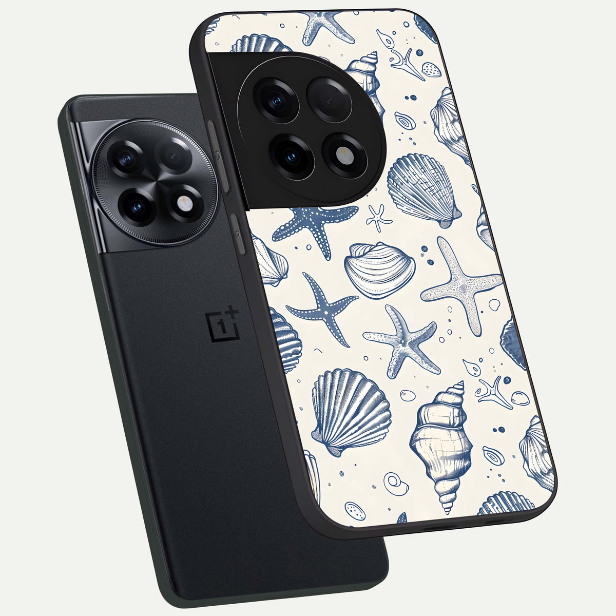  Blue Ocean Outline phone case For OnePlus 11R showing premium glass back cover with detailed artwork