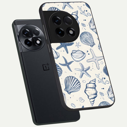  Blue Ocean Outline phone case For OnePlus 11R showing premium glass back cover with detailed artwork