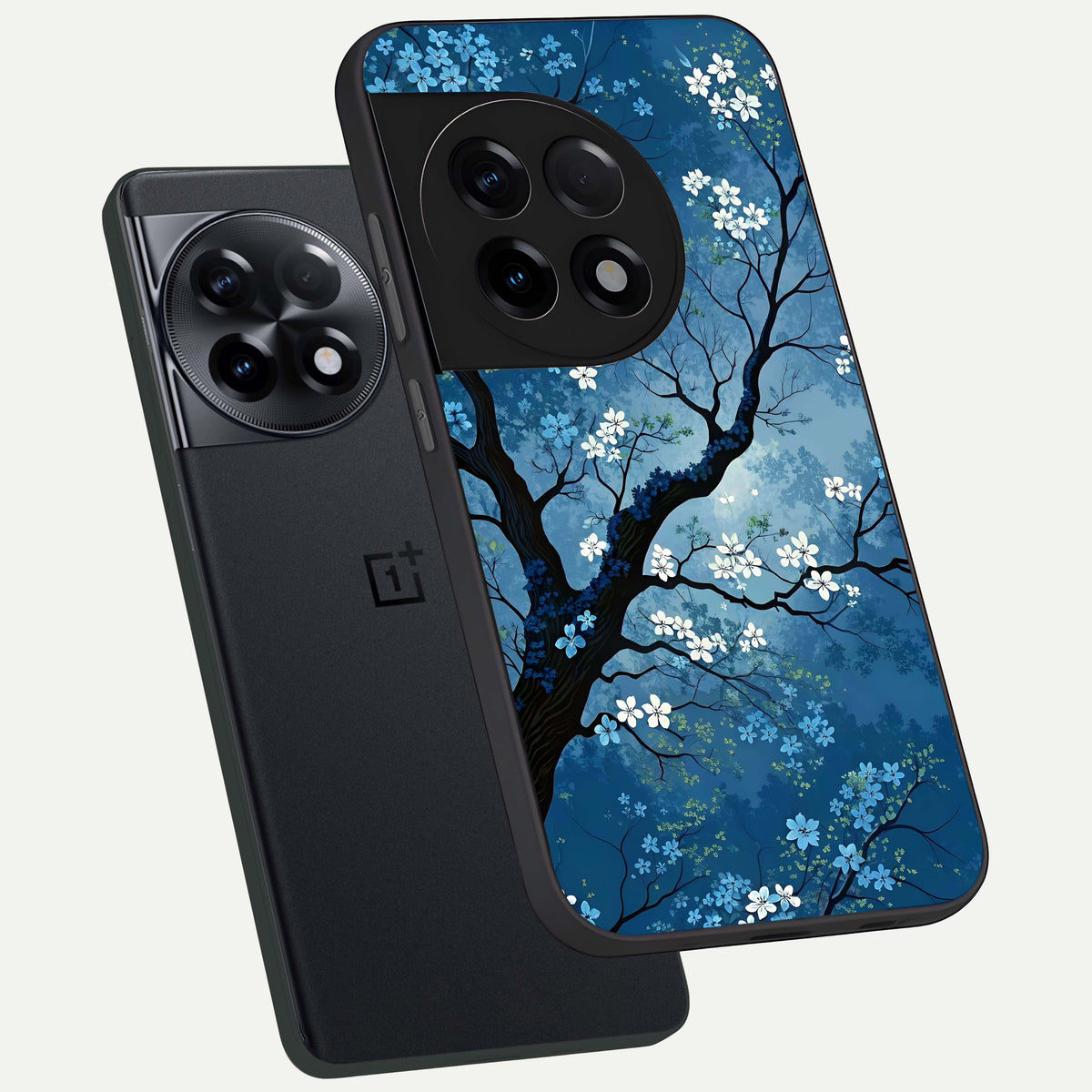  Blue Tree Serenity phone case For OnePlus 11R showing premium glass back cover with detailed artwork