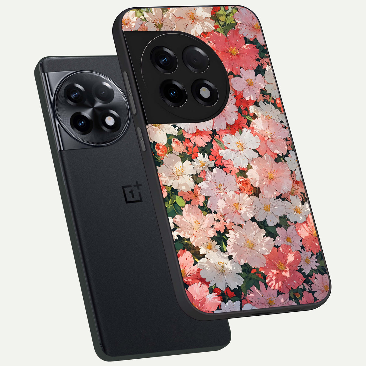  Blush Bloom Field phone case For OnePlus 11R showing premium glass back cover with detailed artwork