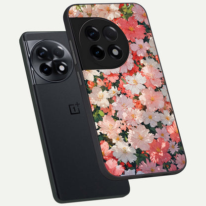  Blush Bloom Field phone case For OnePlus 11R showing premium glass back cover with detailed artwork