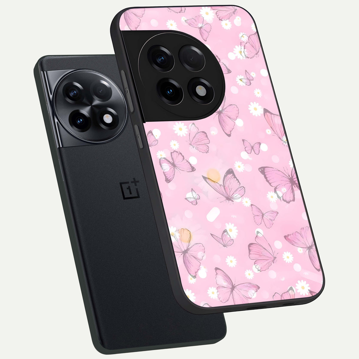  Blush Butterfly Garden phone case For OnePlus 11R showing premium glass back cover with detailed artwork