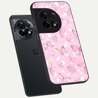  Blush Butterfly Garden phone case For OnePlus 11R showing premium glass back cover with detailed artwork