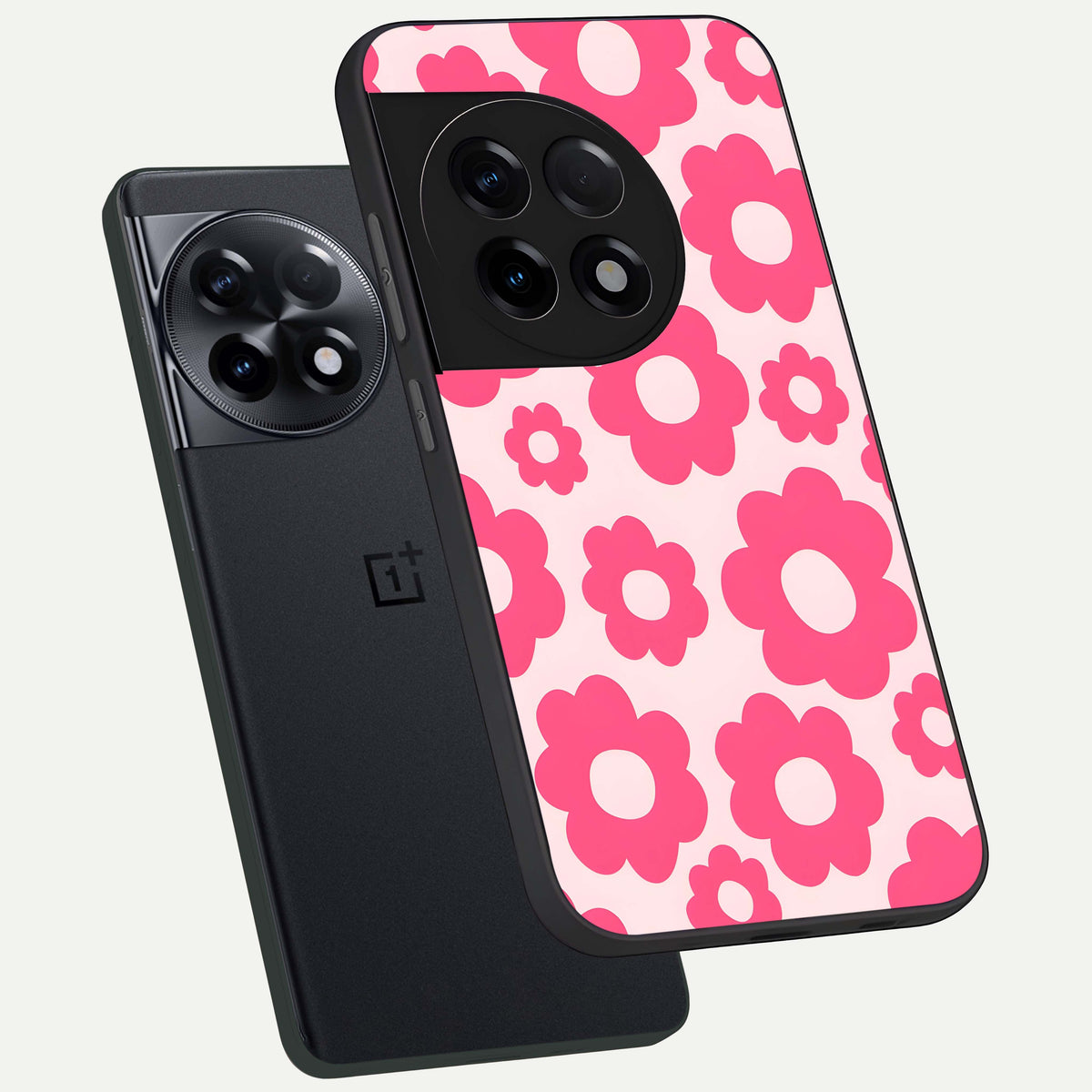  Blush Flower Pop phone case For OnePlus 11R showing premium glass back cover with detailed artwork