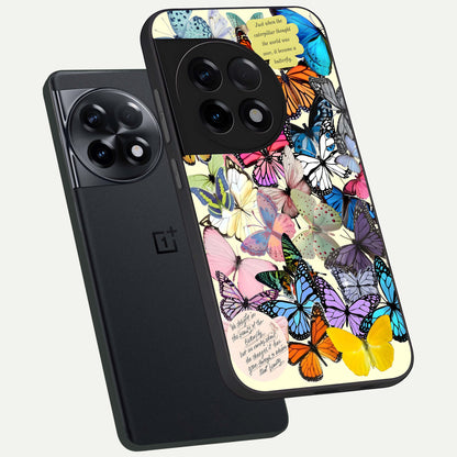  Butterflies Petal Dream phone case For OnePlus 11R showing premium glass back cover with detailed artwork