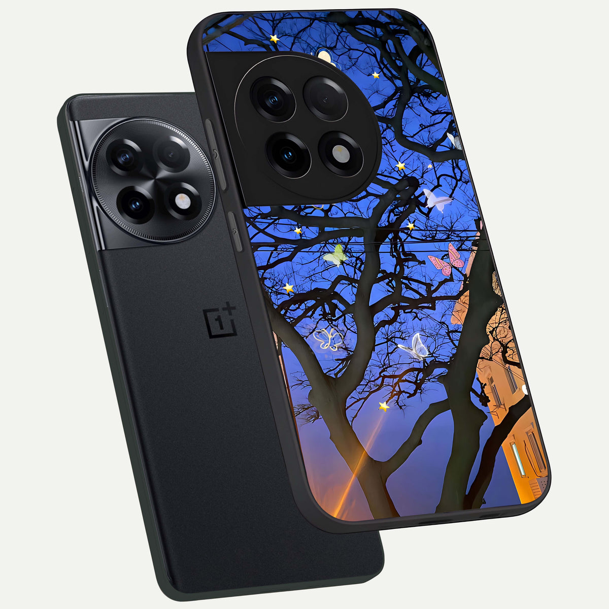  Butterfly Night Magic phone case For OnePlus 11R showing premium glass back cover with detailed artwork