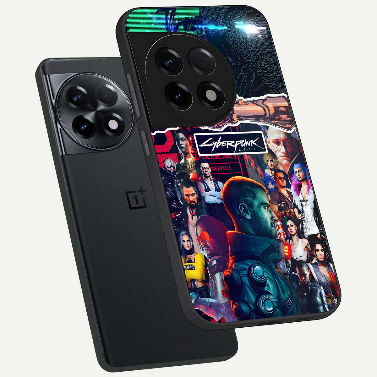  CYBERPUNK Legacy phone case For OnePlus 11R showing premium glass back cover with detailed artwork