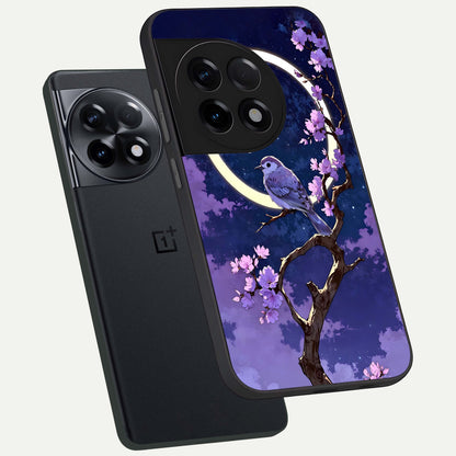  Celestial Bird Blossom phone case For OnePlus 11R showing premium glass back cover with detailed artwork