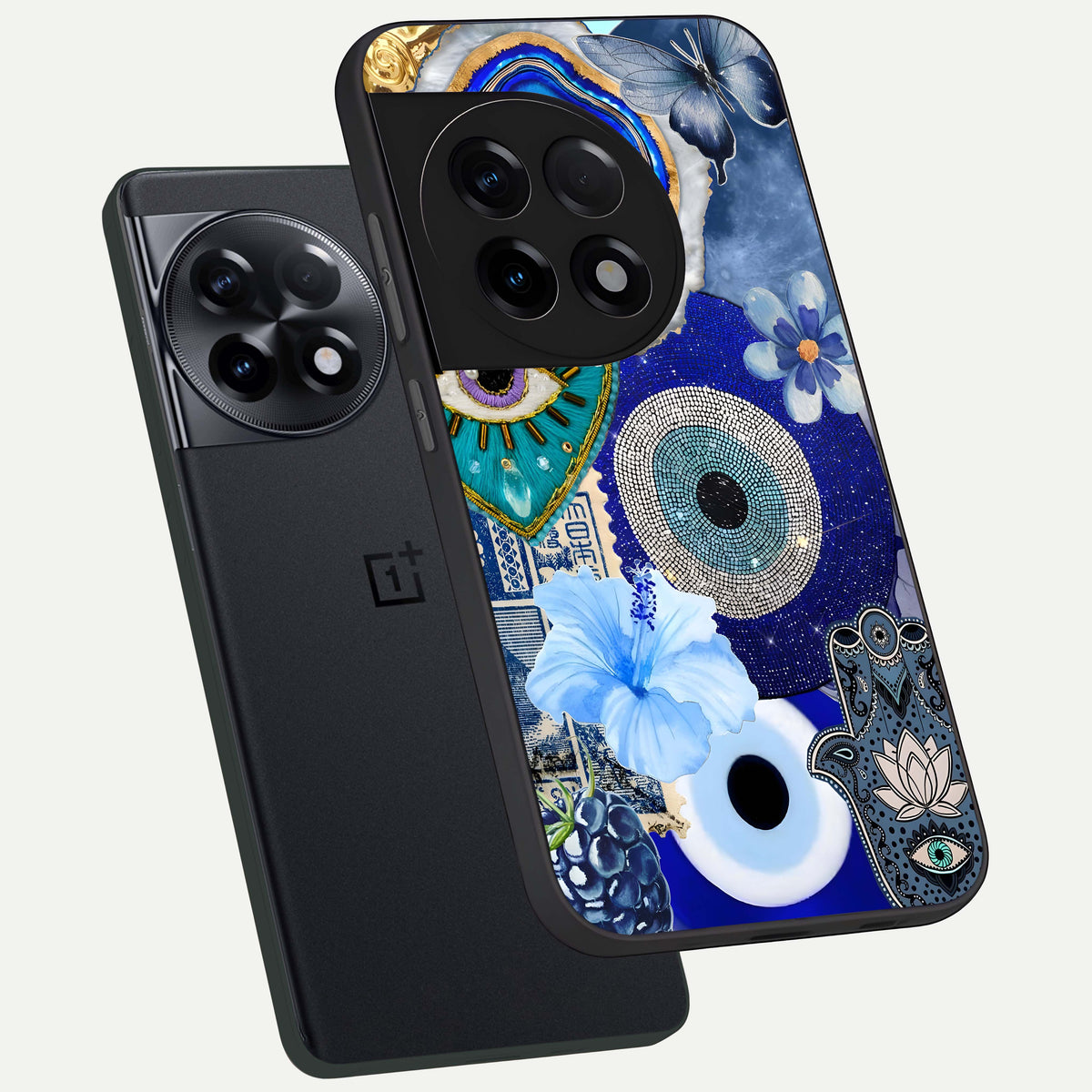 Celestial Blue Vision phone case For OnePlus 11R showing premium glass back cover with detailed artwork