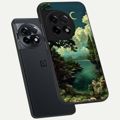  Celestial Lake Peace phone case For OnePlus 11R showing premium glass back cover with detailed artwork