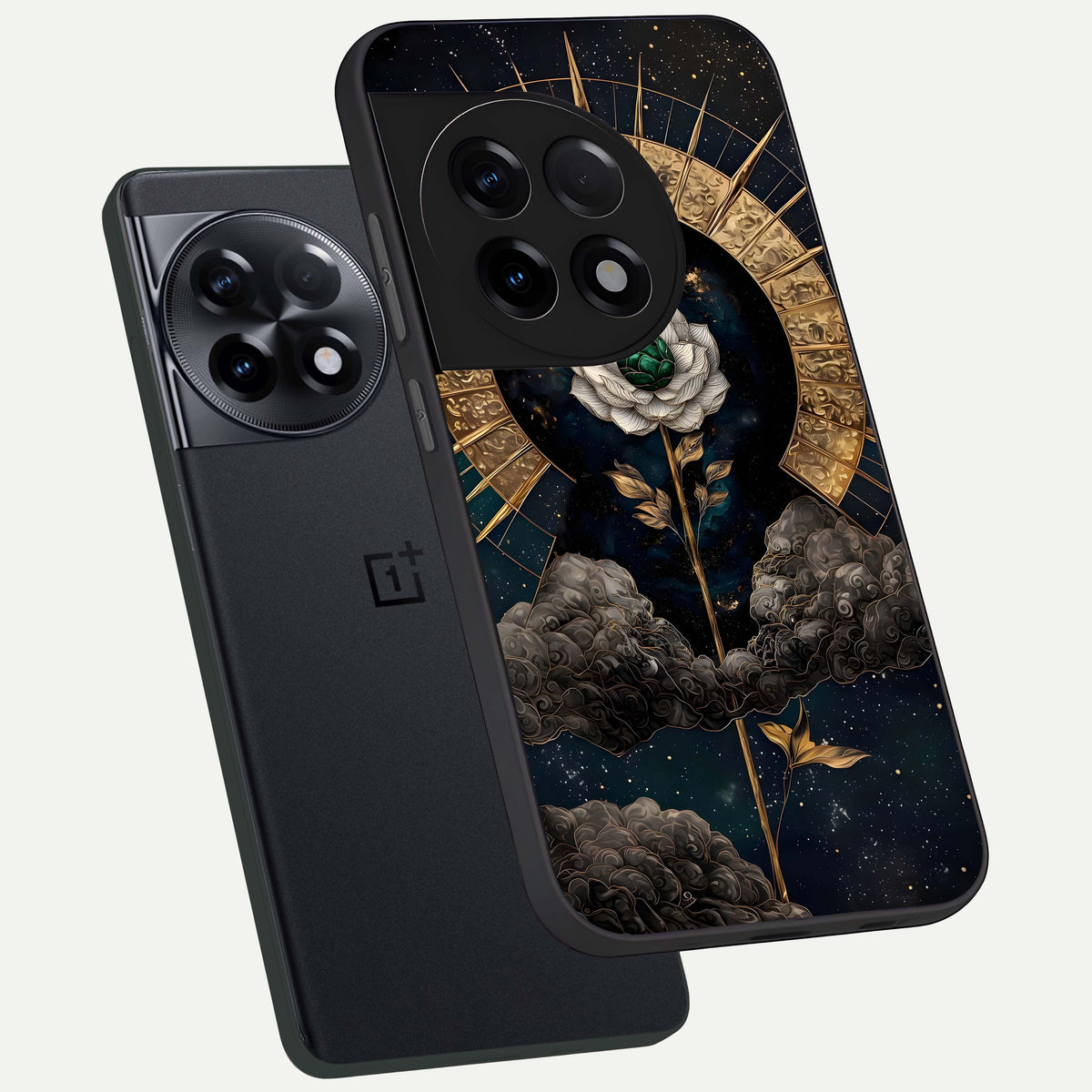  Celestial Lotus Morang phone case For OnePlus 11R showing premium glass back cover with detailed artwork