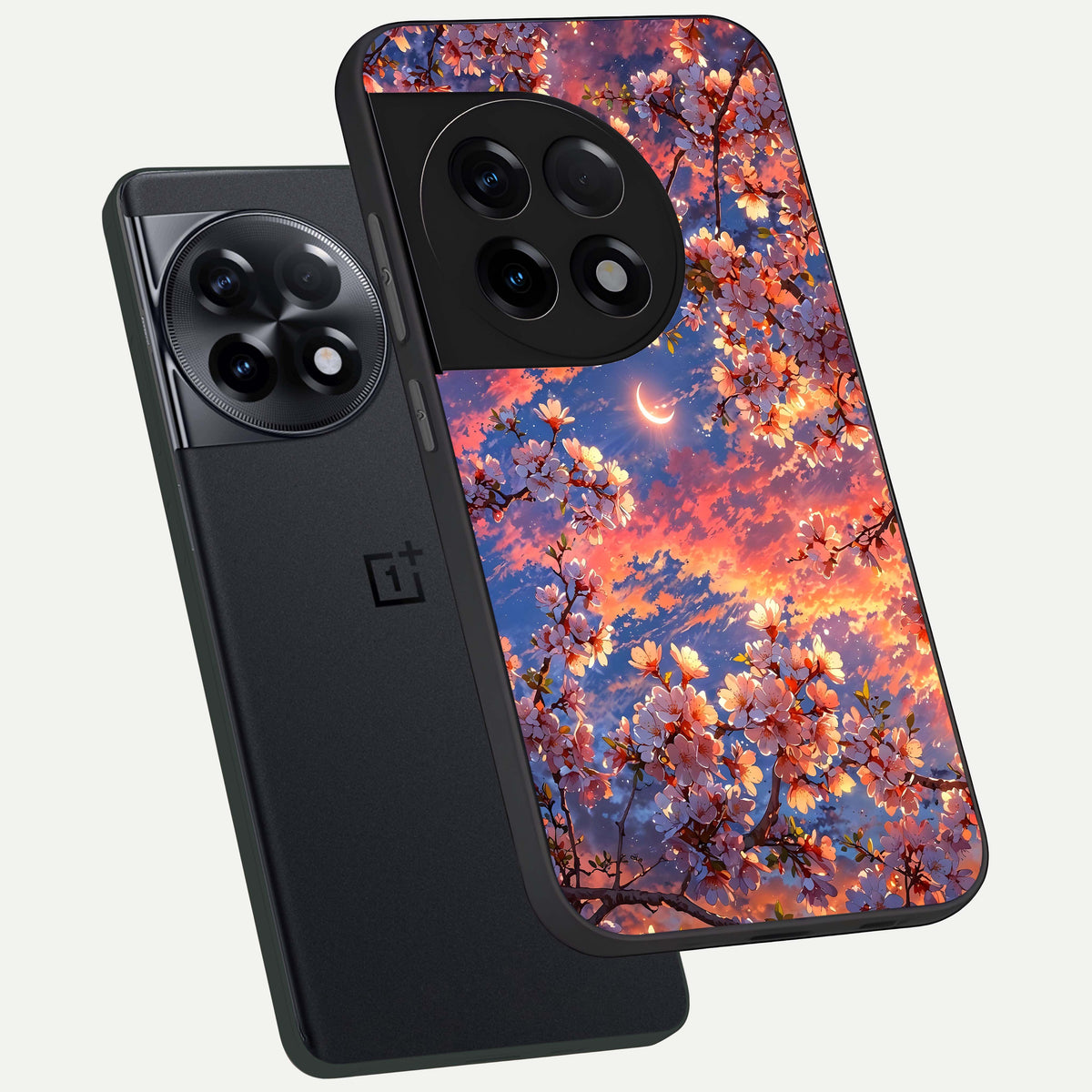  Celestial Sakura Sunset phone case For OnePlus 11R showing premium glass back cover with detailed artwork
