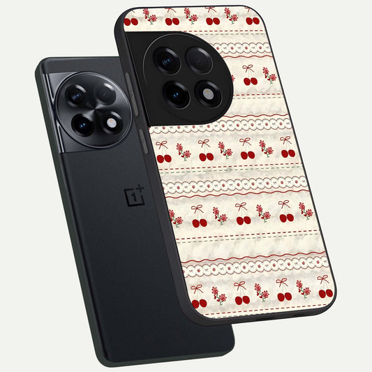  Cherry Bloom Charm phone case For OnePlus 11R showing premium glass back cover with detailed artwork
