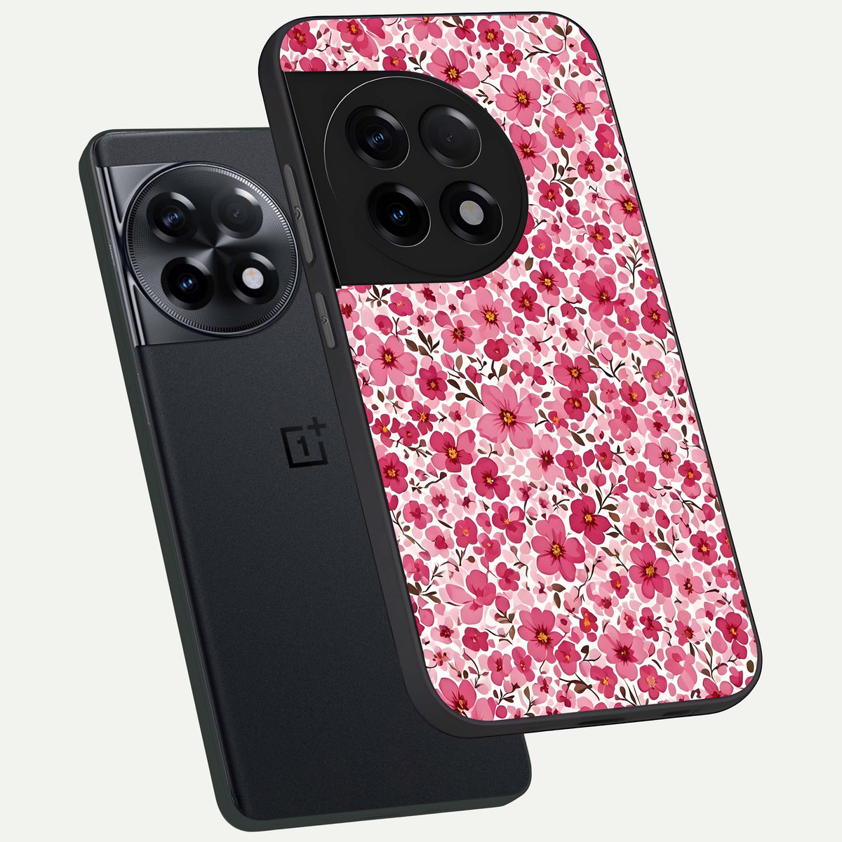  Cherry Blossom Charm phone case For OnePlus 11R showing premium glass back cover with detailed artwork