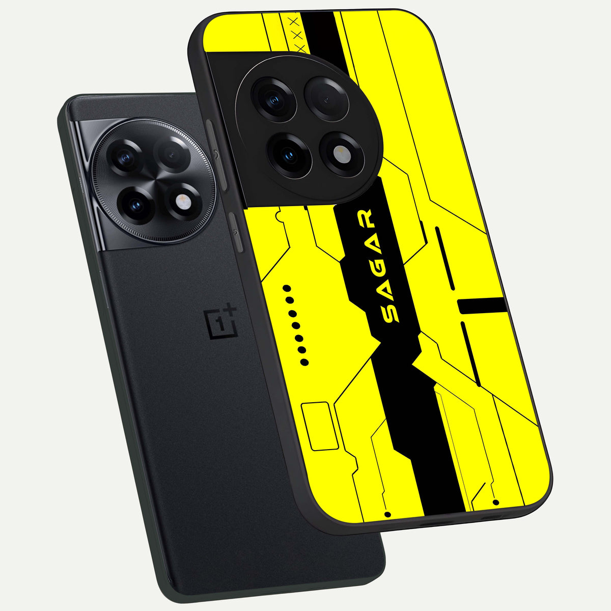  Circuit CYBERPUNK Custom Name phone case For OnePlus 11R showing premium glass back cover with detailed artwork