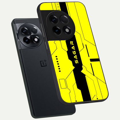  Circuit CYBERPUNK Custom Name phone case For OnePlus 11R showing premium glass back cover with detailed artwork