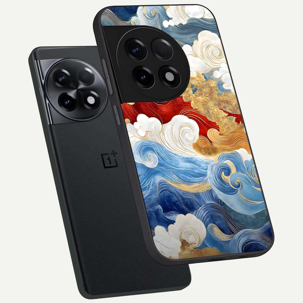  Colored Waves phone case For OnePlus 11R showing premium glass back cover with detailed artwork