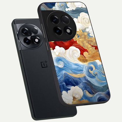  Colored Waves phone case For OnePlus 11R showing premium glass back cover with detailed artwork
