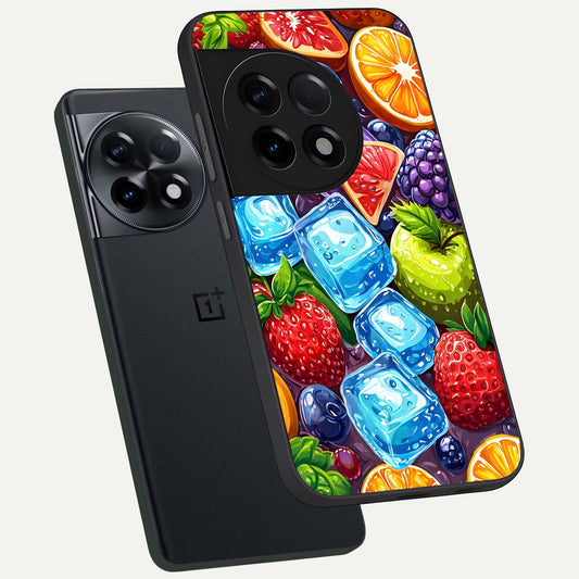  Colorful Fruits with Ice phone case For OnePlus 11R showing premium glass back cover with detailed artwork