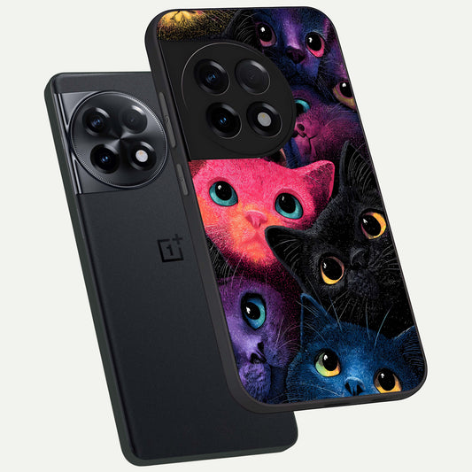 Cosmic Cats Dreams phone case For OnePlus 11R showing premium glass back cover with detailed artwork