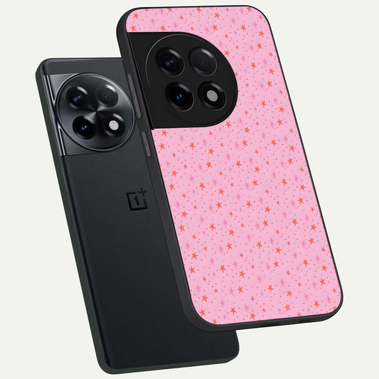  Cosmic Pink Sparkle phone case For OnePlus 11R showing premium glass back cover with detailed artwork