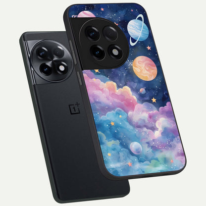  Cosmic Planet Dreams phone case For OnePlus 11R showing premium glass back cover with detailed artwork