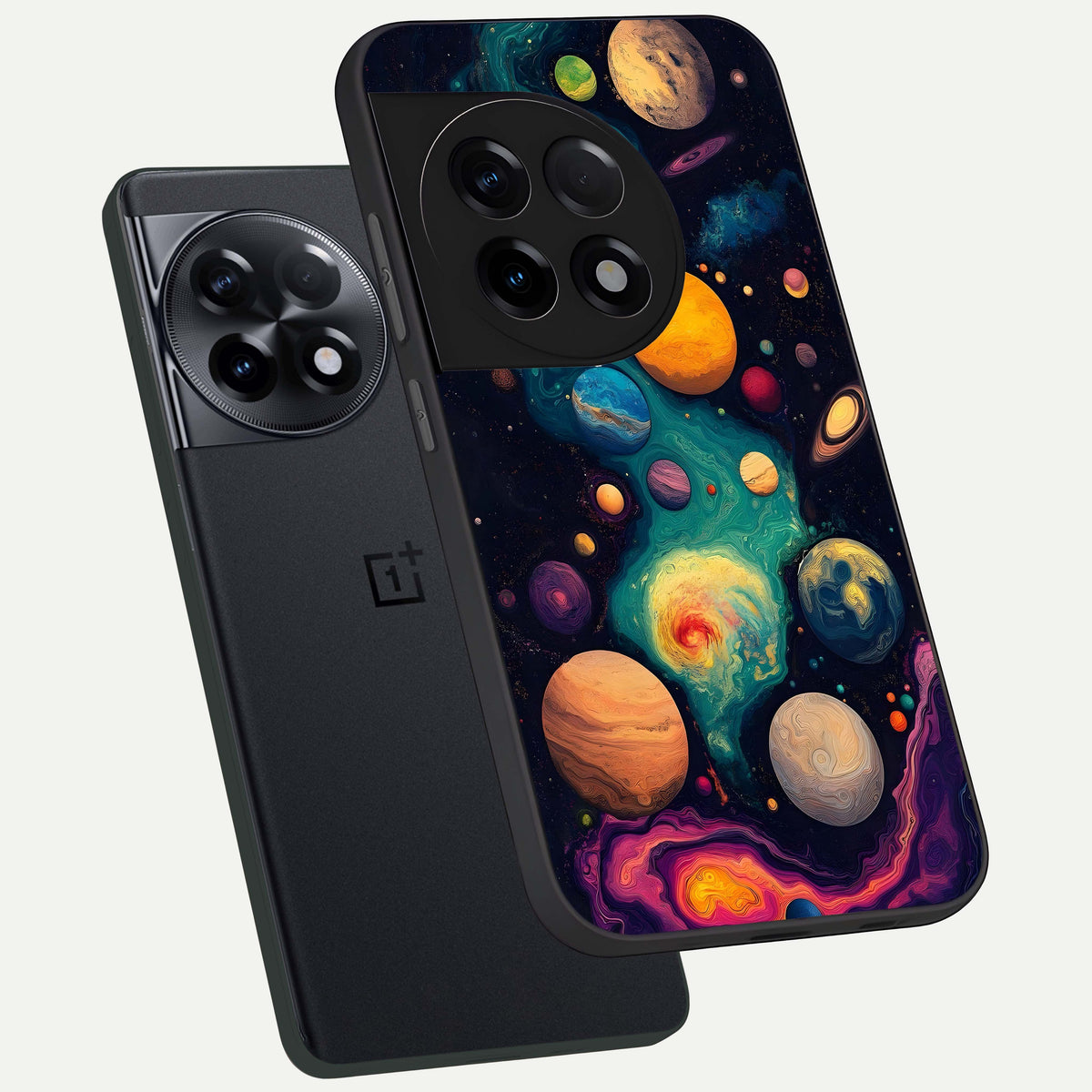  Cosmic Planet Journey phone case For OnePlus 11R showing premium glass back cover with detailed artwork