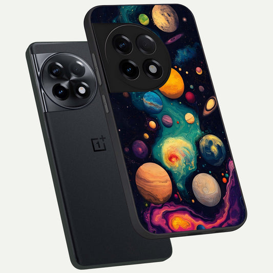  Cosmic Planet Journey phone case For OnePlus 11R showing premium glass back cover with detailed artwork