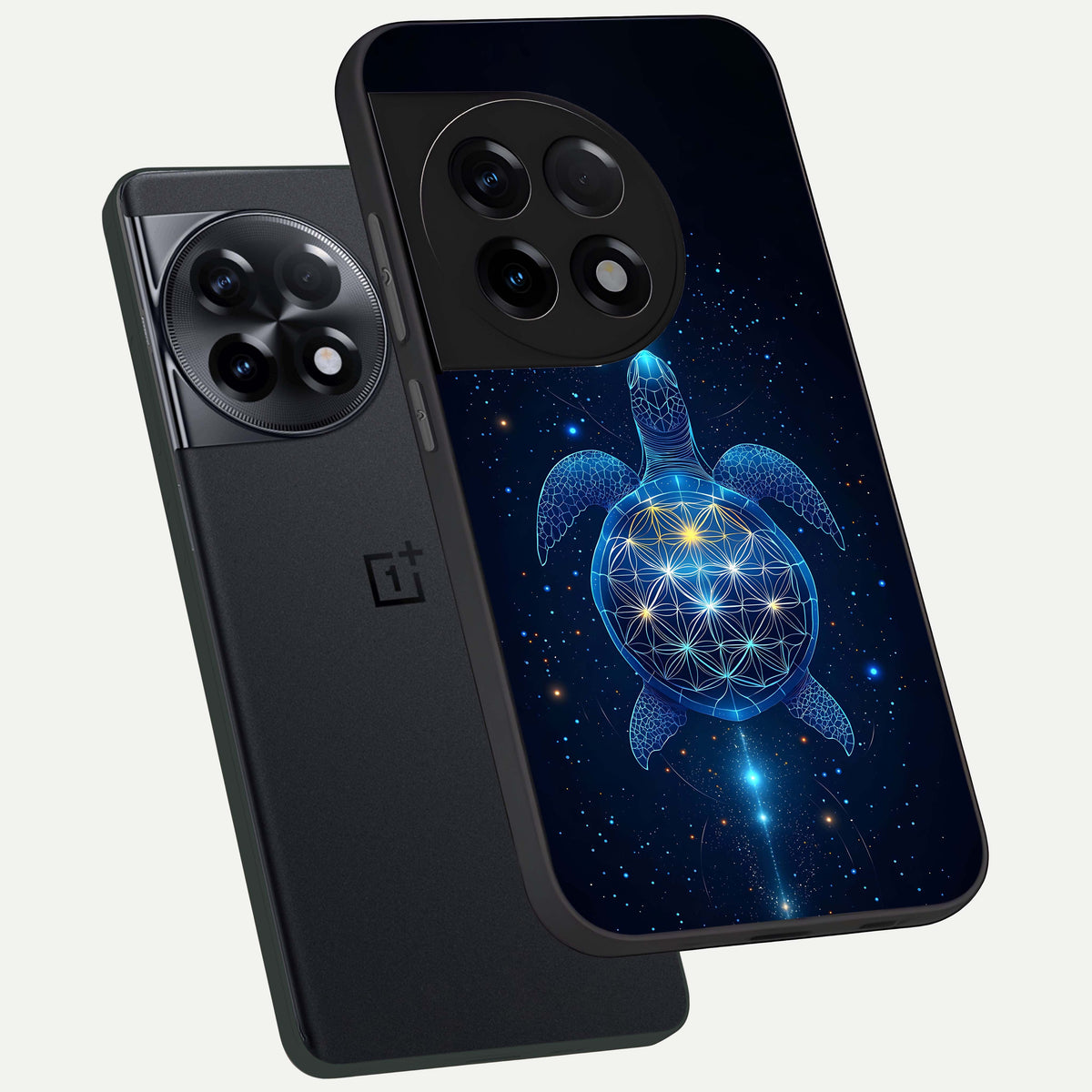  Crimson Blue Turtle phone case For OnePlus 11R showing premium glass back cover with detailed artwork