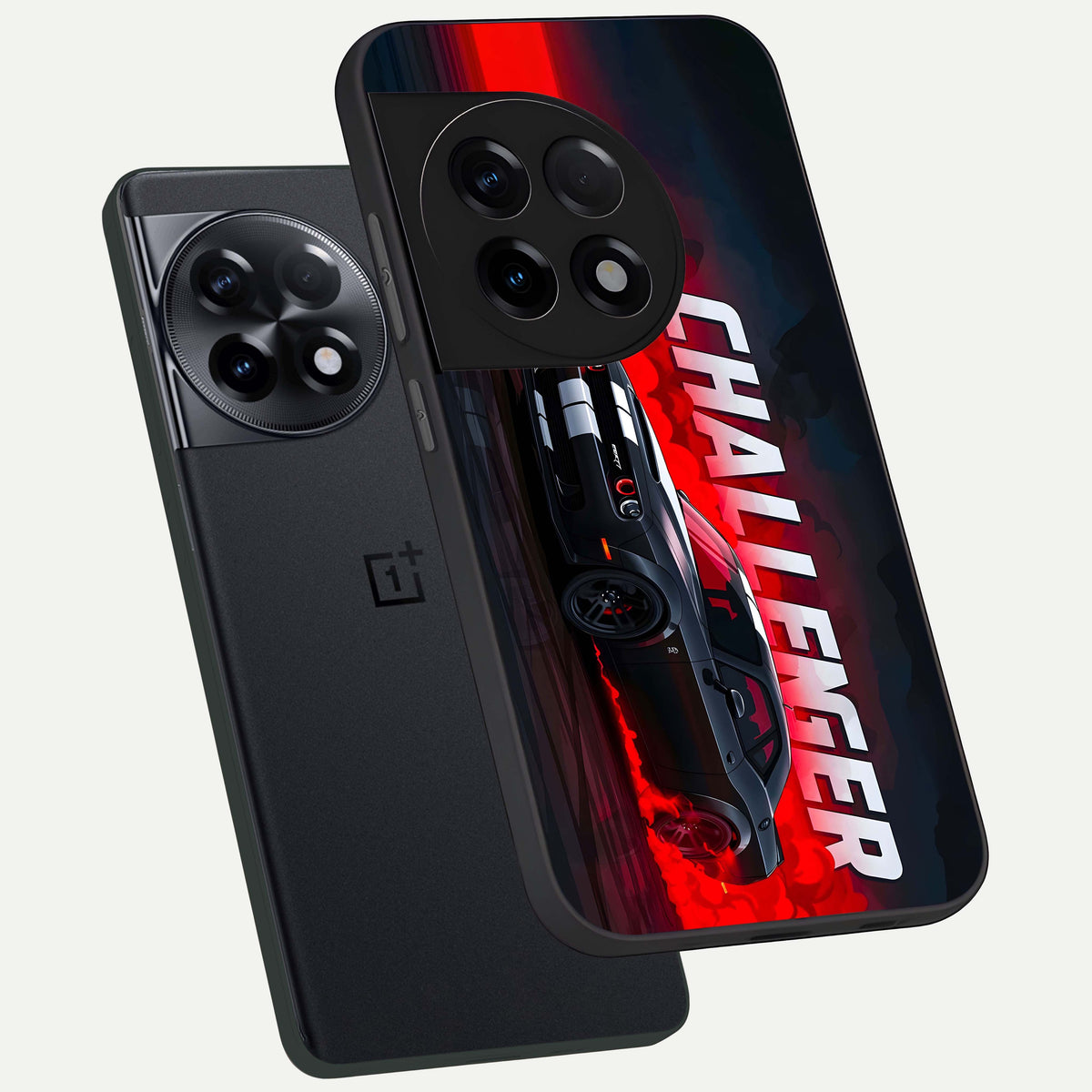  Crimson Challenger Fury phone case For OnePlus 11R showing premium glass back cover with detailed artwork