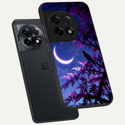 Crow And Moon Scenery phone case For OnePlus 11R showing premium glass back cover with detailed artwork