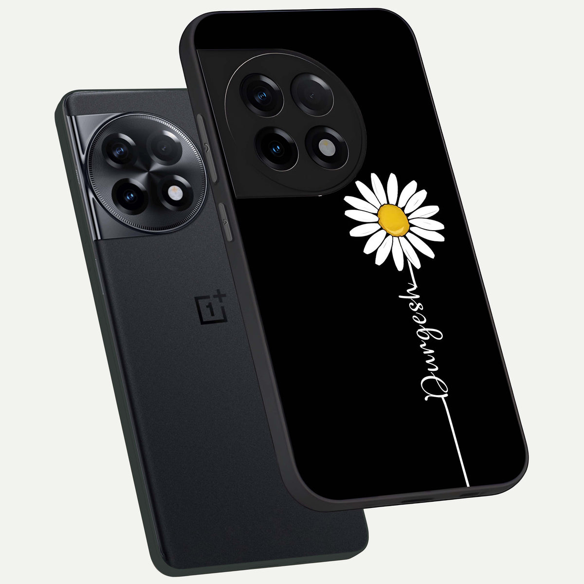  Custom Name White Flower phone case For OnePlus 11R showing premium glass back cover with detailed artwork