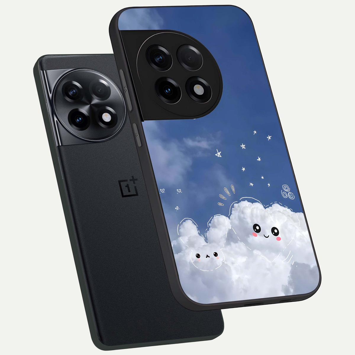  Cute Blossom Cloud phone case For OnePlus 11R showing premium glass back cover with detailed artwork