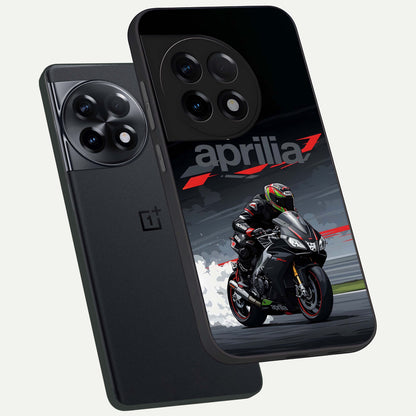  Dark Aprilla phone case For OnePlus 11R showing premium glass back cover with detailed artwork
