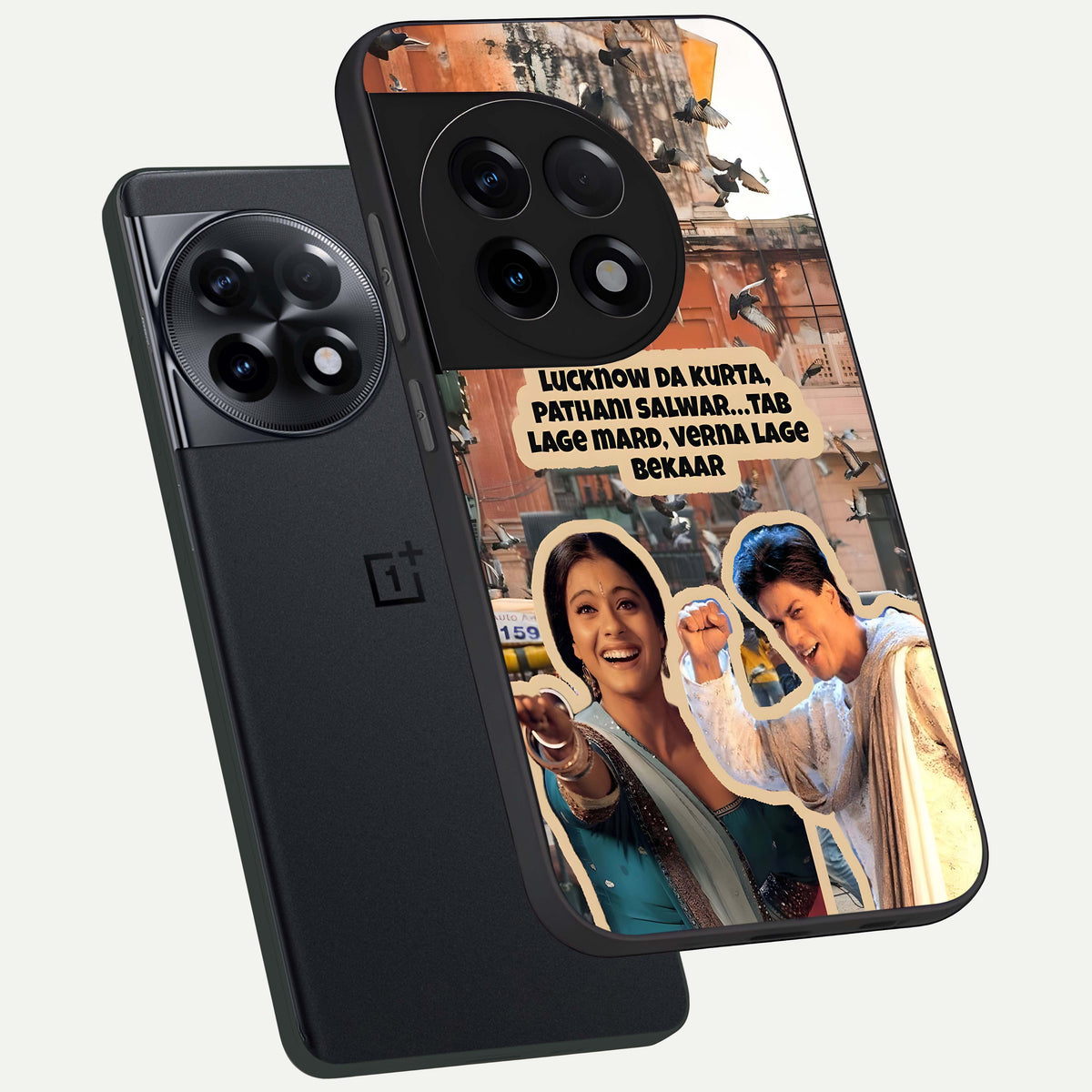  Desi Retro Vibes phone case For OnePlus 11R showing premium glass back cover with detailed artwork