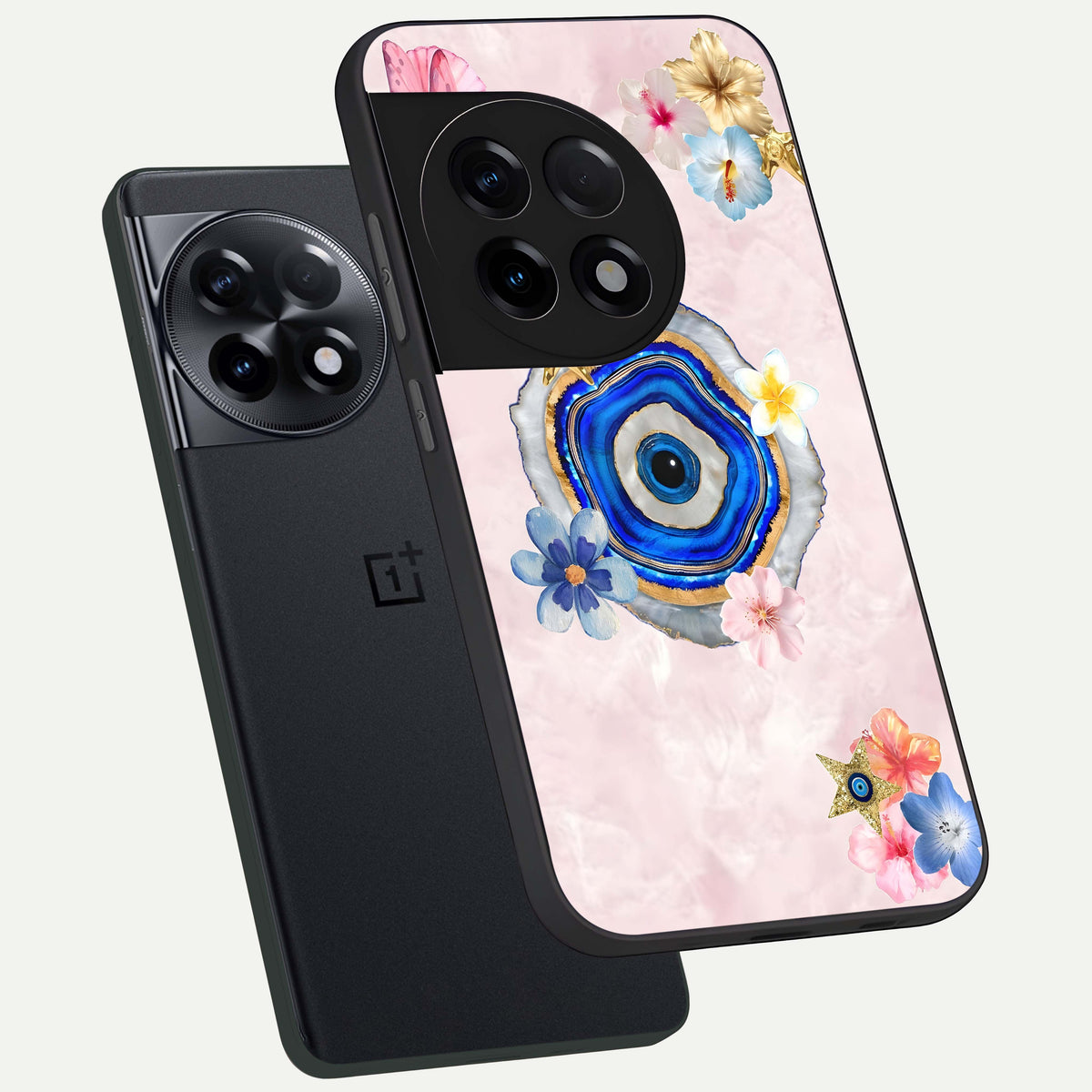  Divine Aura Bloom phone case For OnePlus 11R showing premium glass back cover with detailed artwork