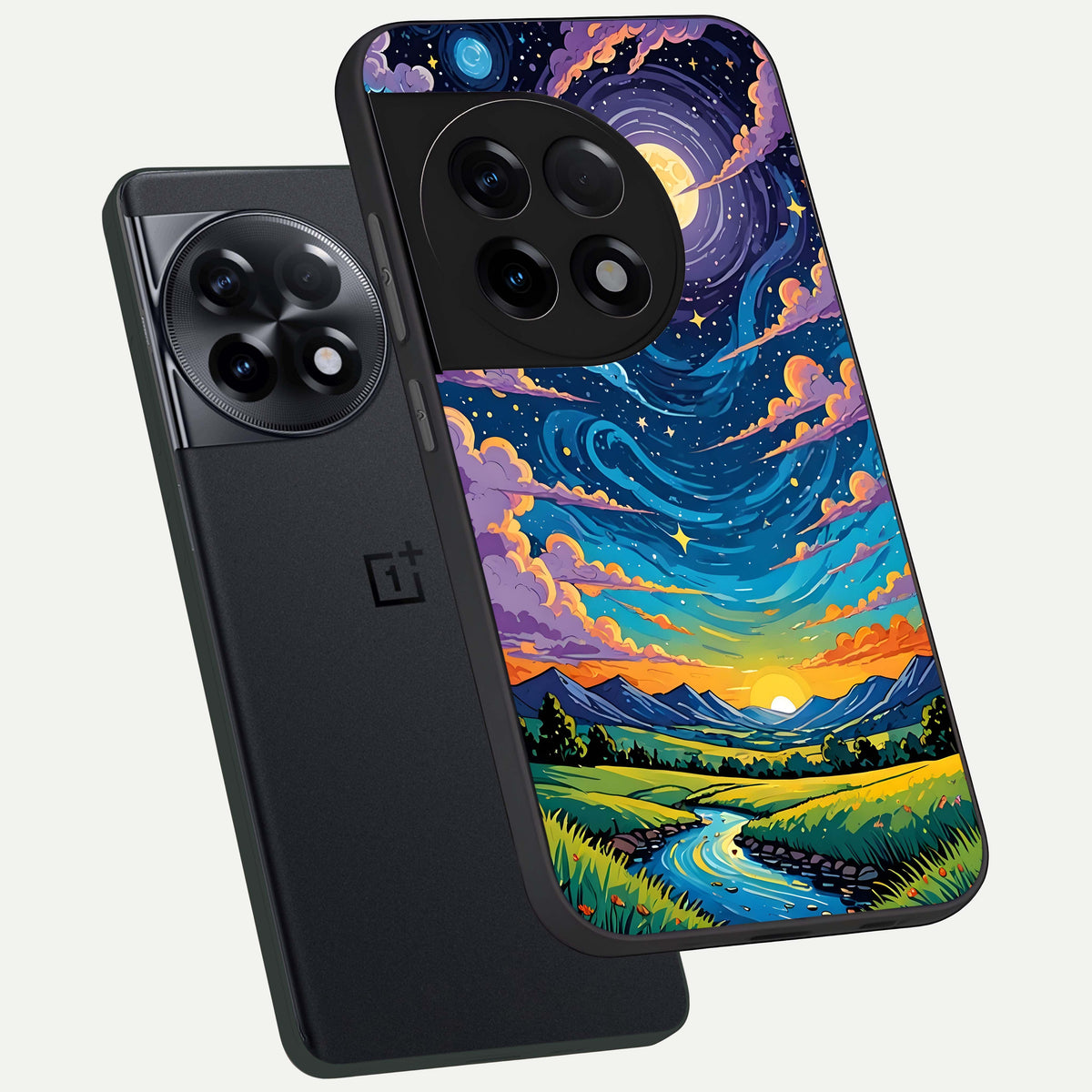  Dreamy Night Landscape phone case For OnePlus 11R showing premium glass back cover with detailed artwork