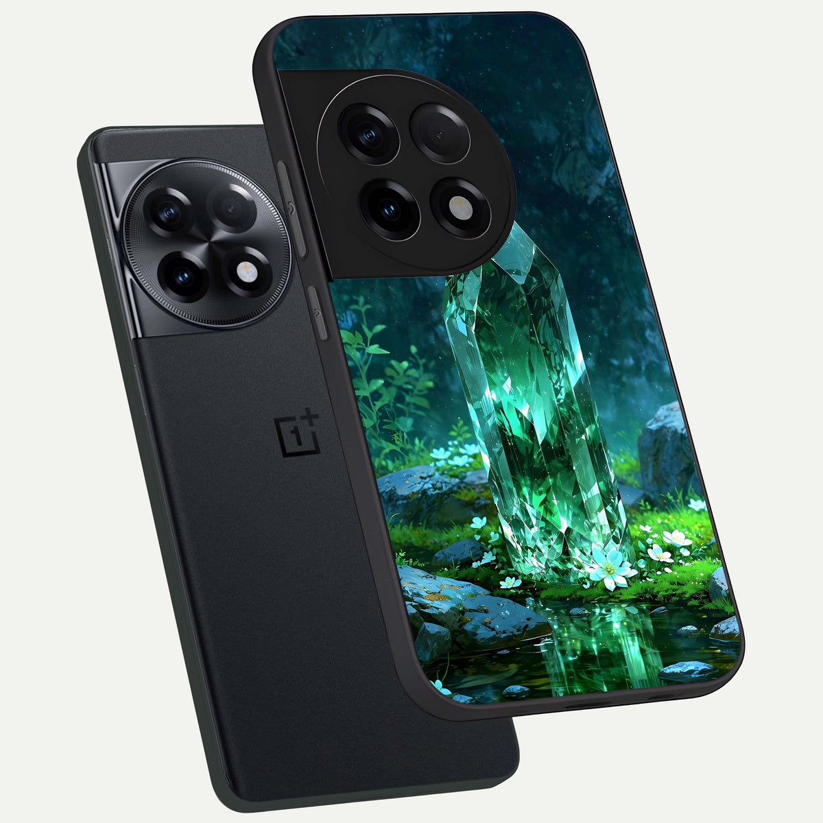  Emerald Light Crystal phone case For OnePlus 11R showing premium glass back cover with detailed artwork