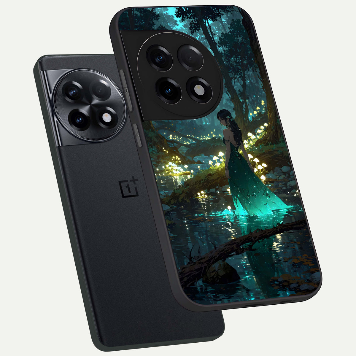  Enchanted Forest Glow phone case For OnePlus 11R showing premium glass back cover with detailed artwork