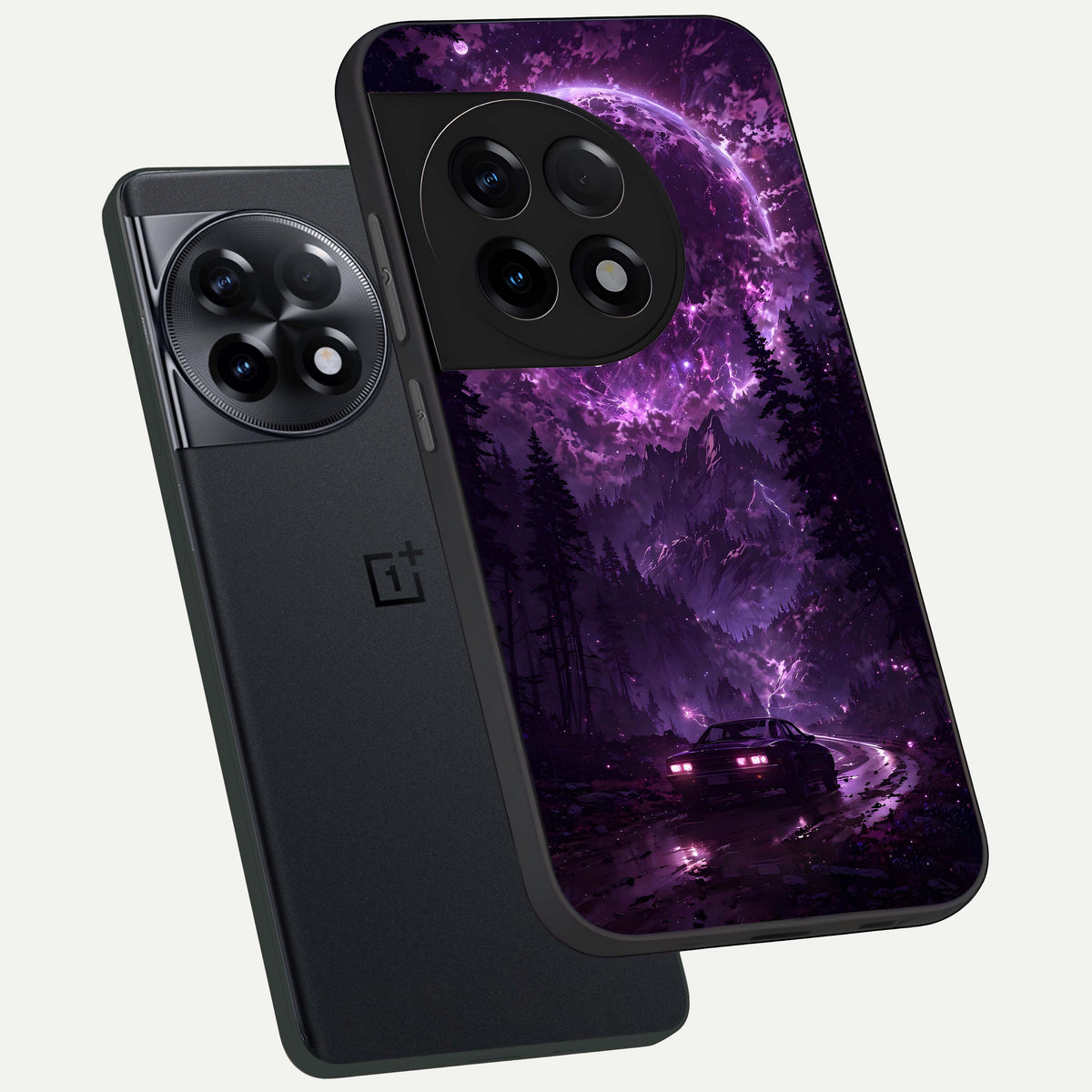  Eternal Cosmic Drive phone case For OnePlus 11R showing premium glass back cover with detailed artwork
