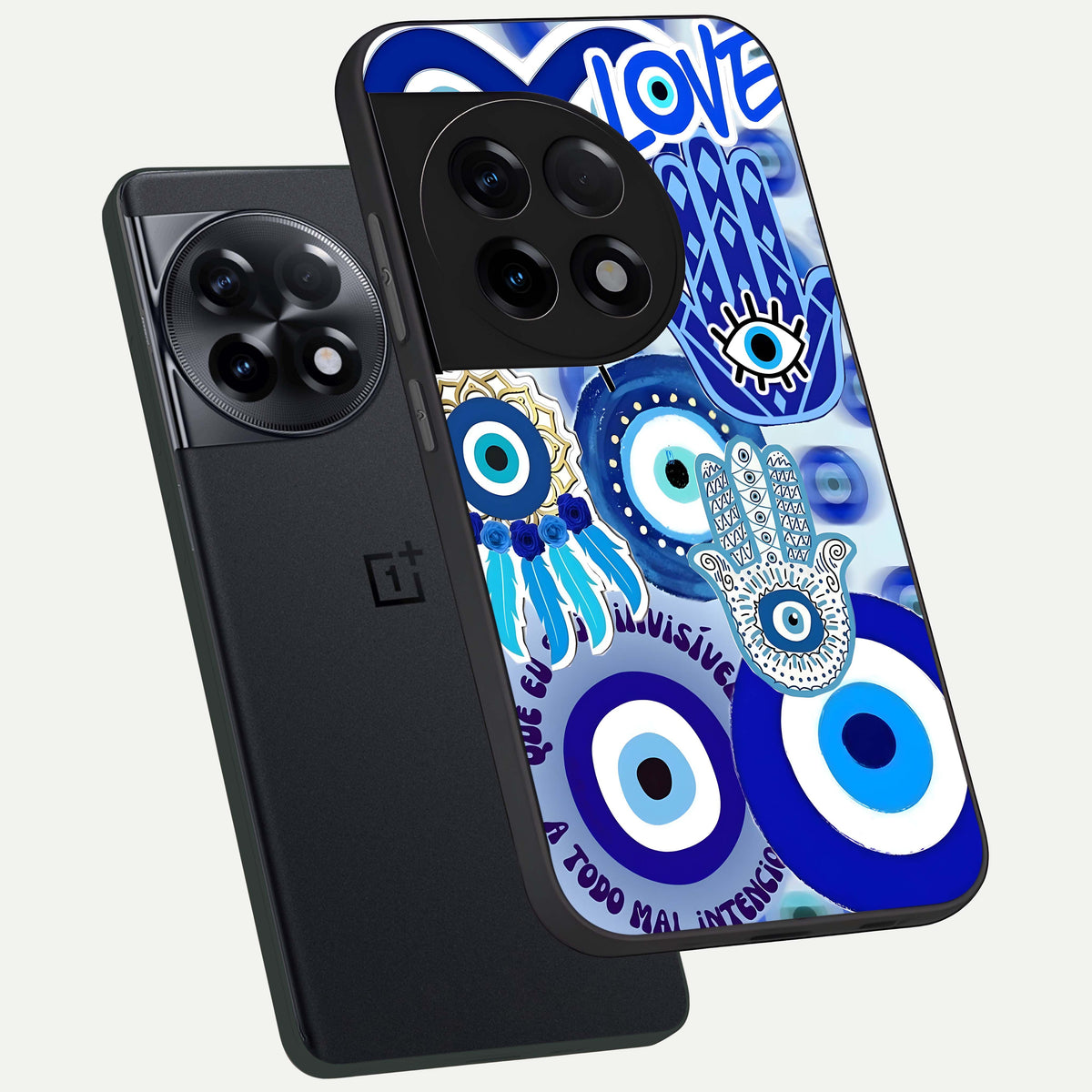  Evil Eyes Dream phone case For OnePlus 11R showing premium glass back cover with detailed artwork