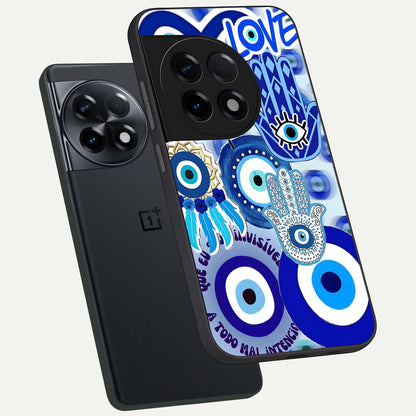 Evil Eyes Dream phone case For OnePlus 11R showing premium glass back cover with detailed artwork