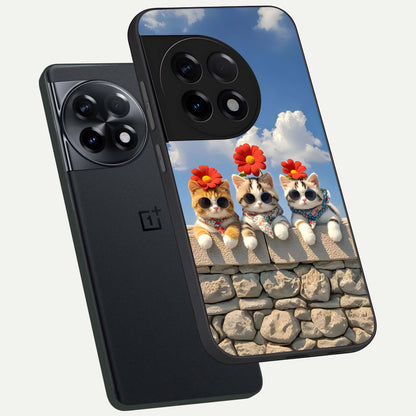  Floral Kitty Squad phone case For OnePlus 11R showing premium glass back cover with detailed artwork